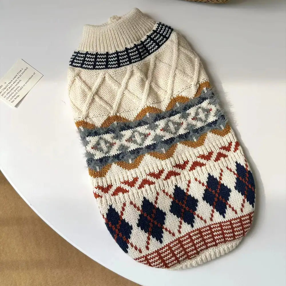 Gestrickter Fair Isle Diamant Hundepullover