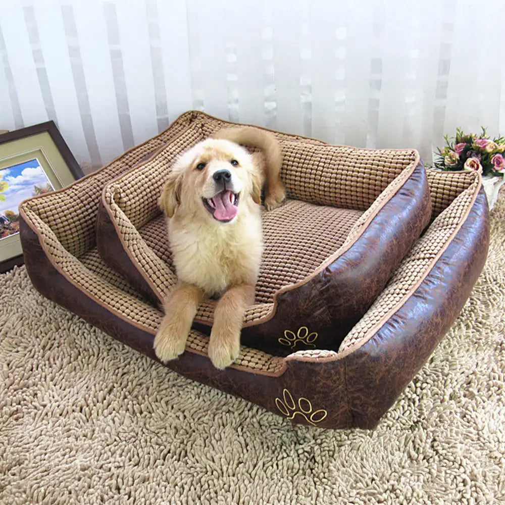Luxoriöses Kunstleder Weiches Fleece Waschbares Hundesofa-Bett