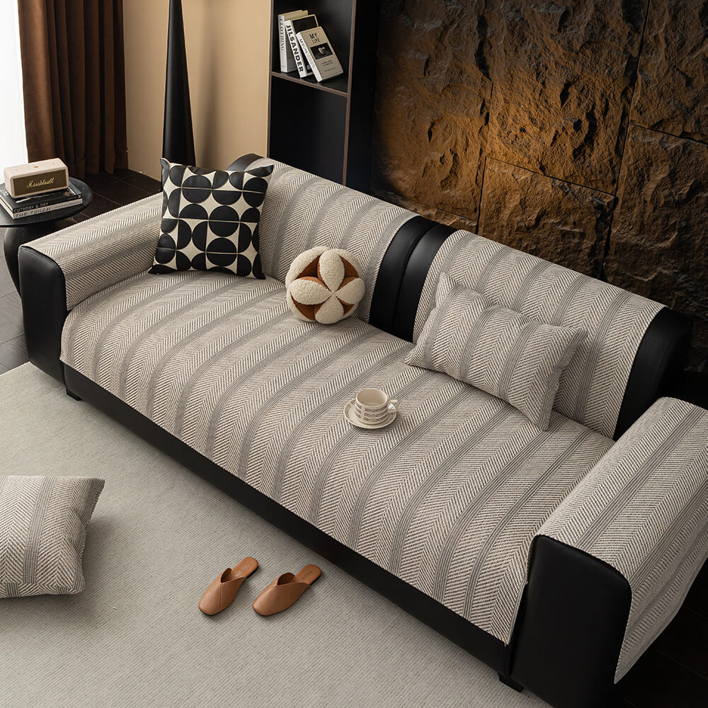Minimalistisches Fischgrätenmuster Atmungsaktive Kunstleinen Ganzjahres-Sofabezug