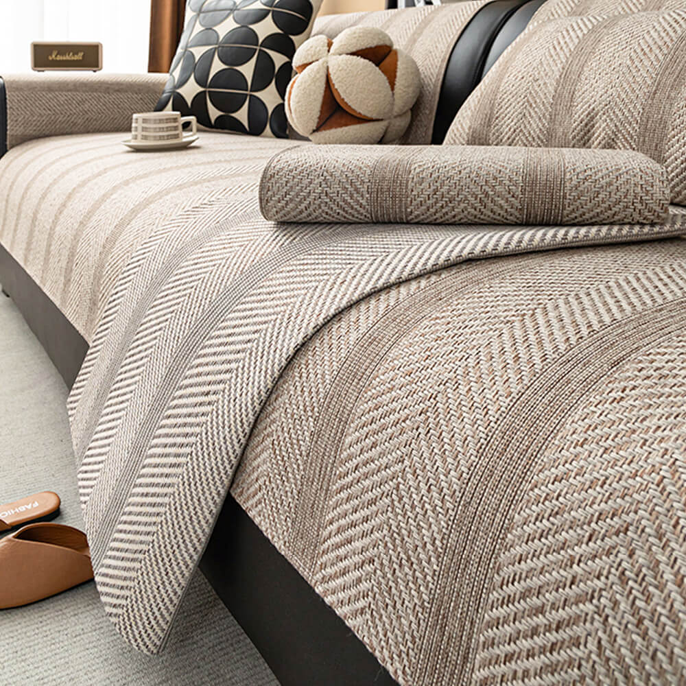 Minimalistisches Fischgrätenmuster Atmungsaktive Kunstleinen Ganzjahres-Sofabezug