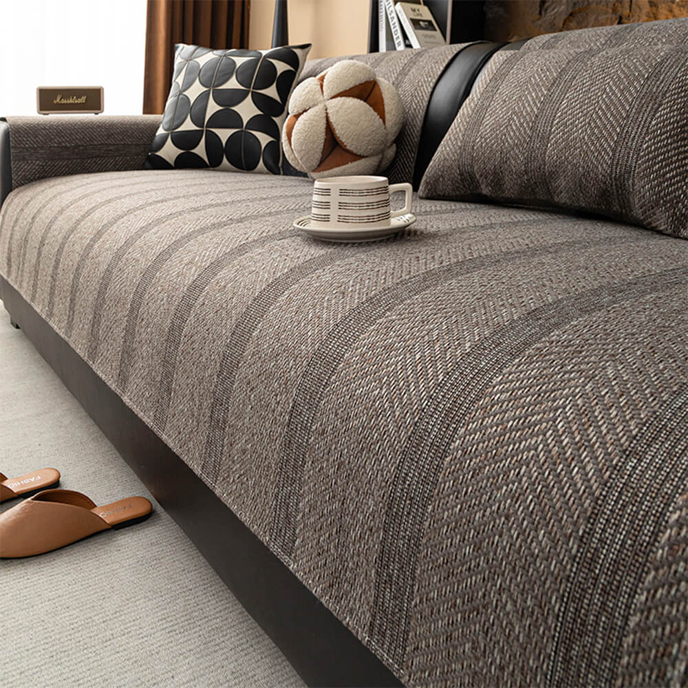 Minimalistisches Fischgrätenmuster Atmungsaktive Kunstleinen Ganzjahres-Sofabezug