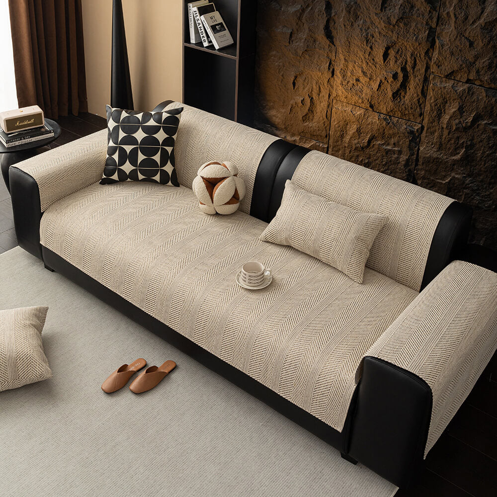 Minimalistisches Fischgrätenmuster Atmungsaktive Kunstleinen Ganzjahres-Sofabezug