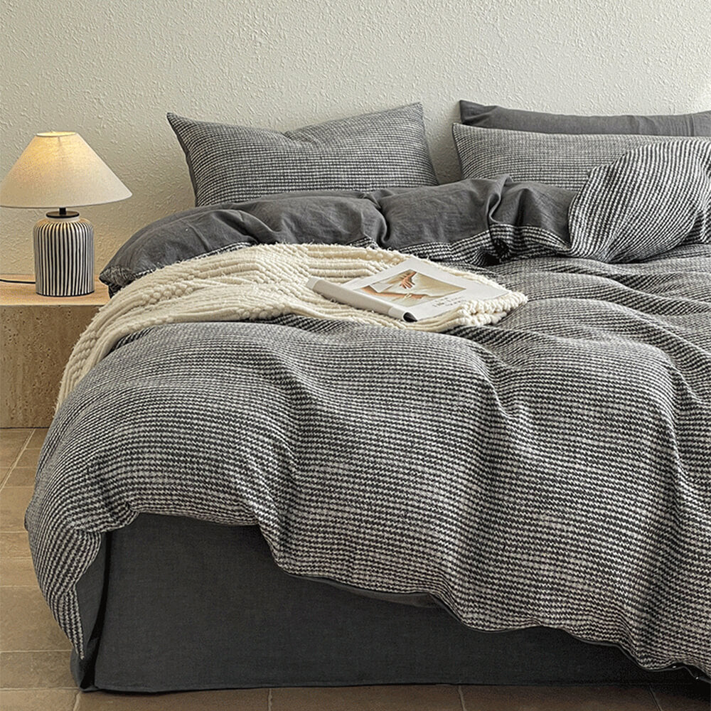 Minimalist Hahnentritt Weiche Baumwollbettwäsche Set
