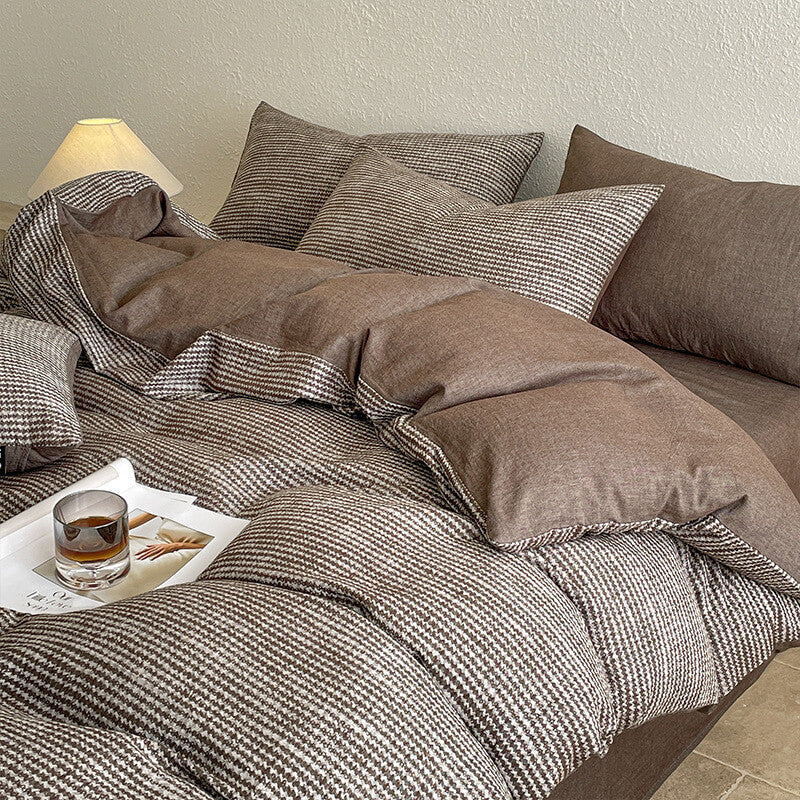Minimalist Hahnentritt Weiche Baumwollbettwäsche Set