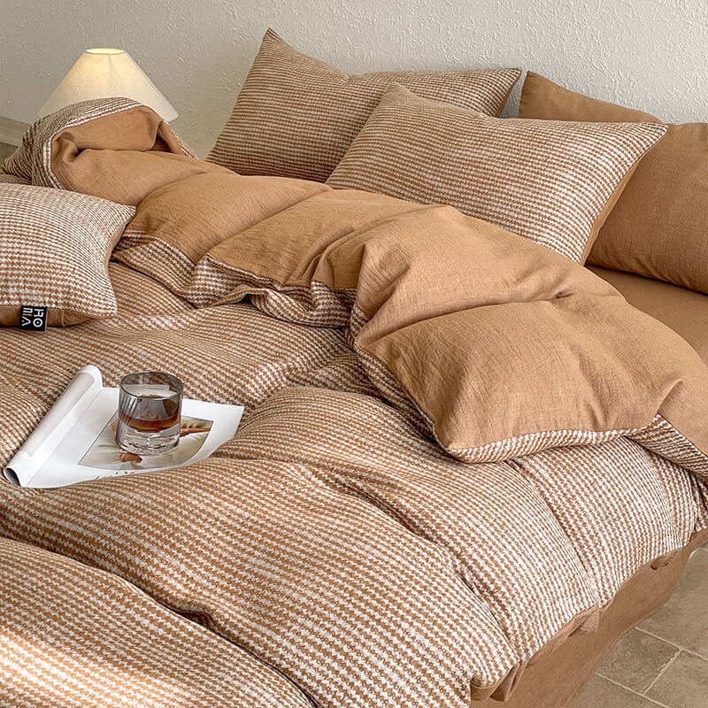 Minimalist Hahnentritt Weiche Baumwollbettwäsche Set