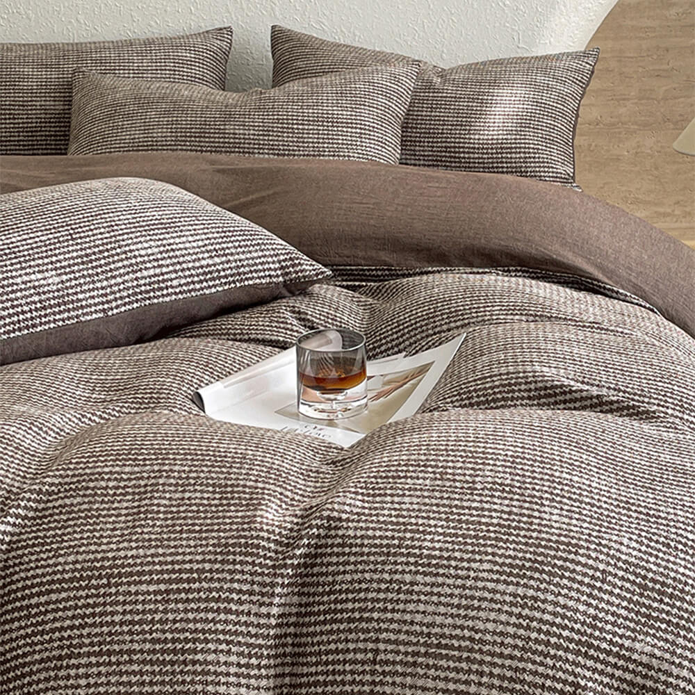 Minimalist Hahnentritt Weiche Baumwollbettwäsche Set