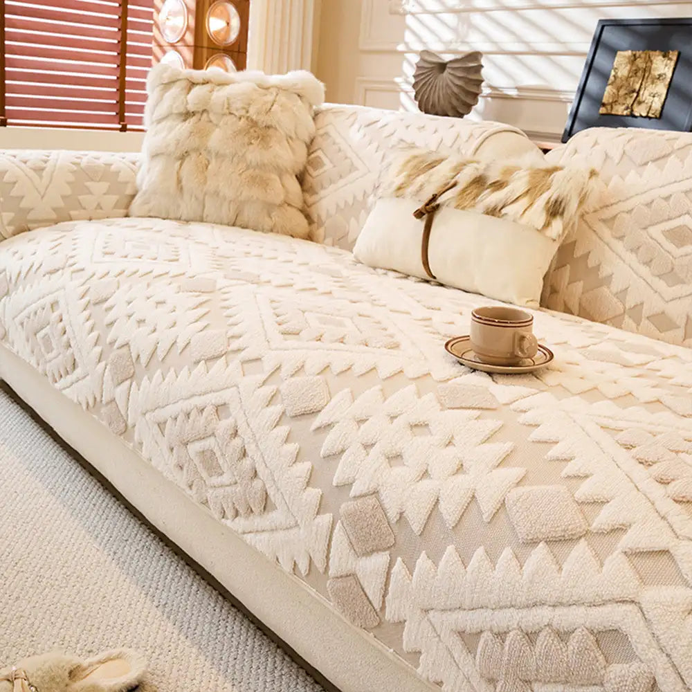Moderner geometrischer dicker Plüsch Anti-Kratzer rutschfester Sofa Bezug