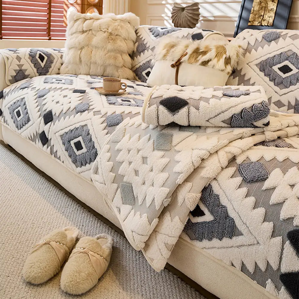 Moderner geometrischer dicker Plüsch Anti-Kratzer rutschfester Sofa Bezug
