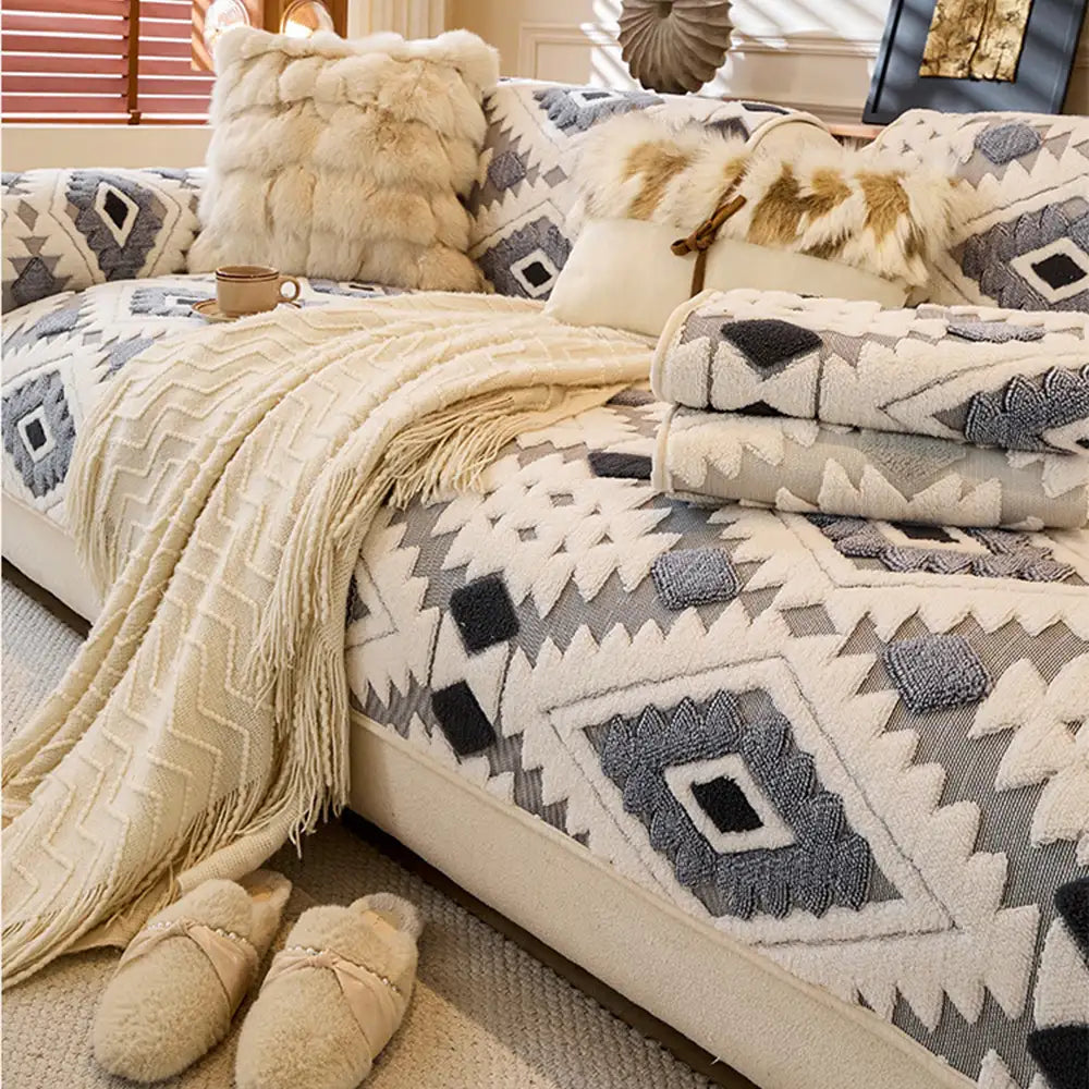 Moderner geometrischer dicker Plüsch Anti-Kratzer rutschfester Sofa Bezug