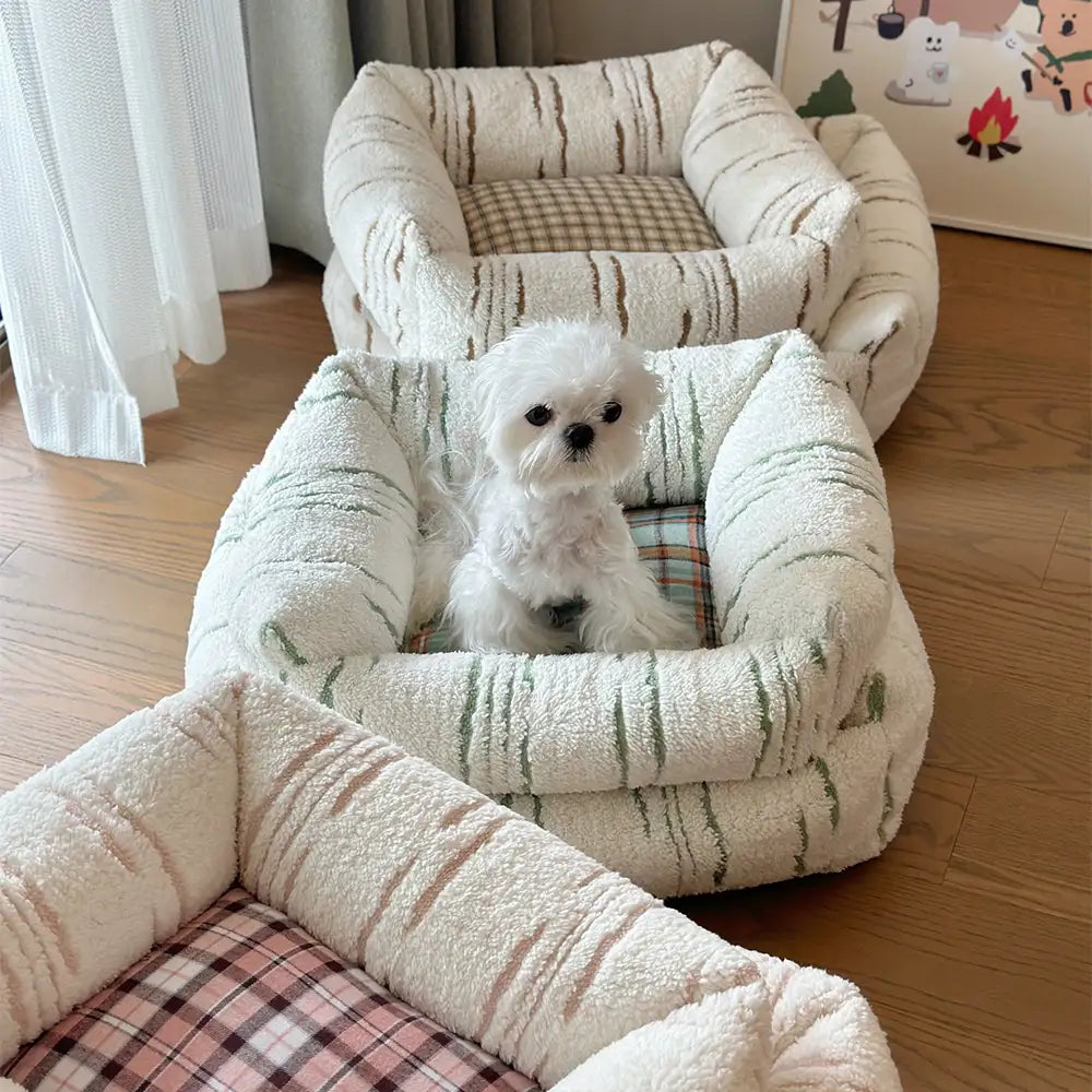 Moderner kariert Plüsch verdickter quadratischer beruhigender Hundebett