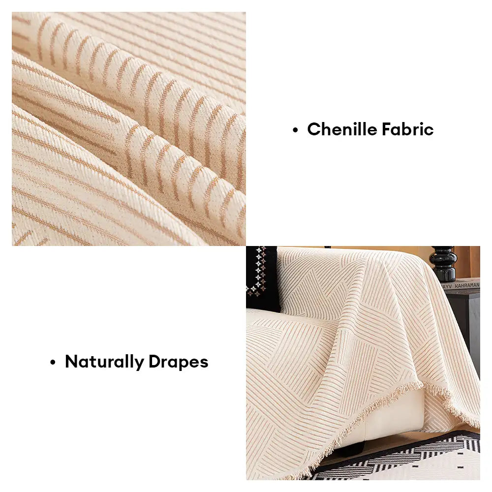 Moderner Streifen Chenille Kratzfester Sofaschoner Couchüberwurf