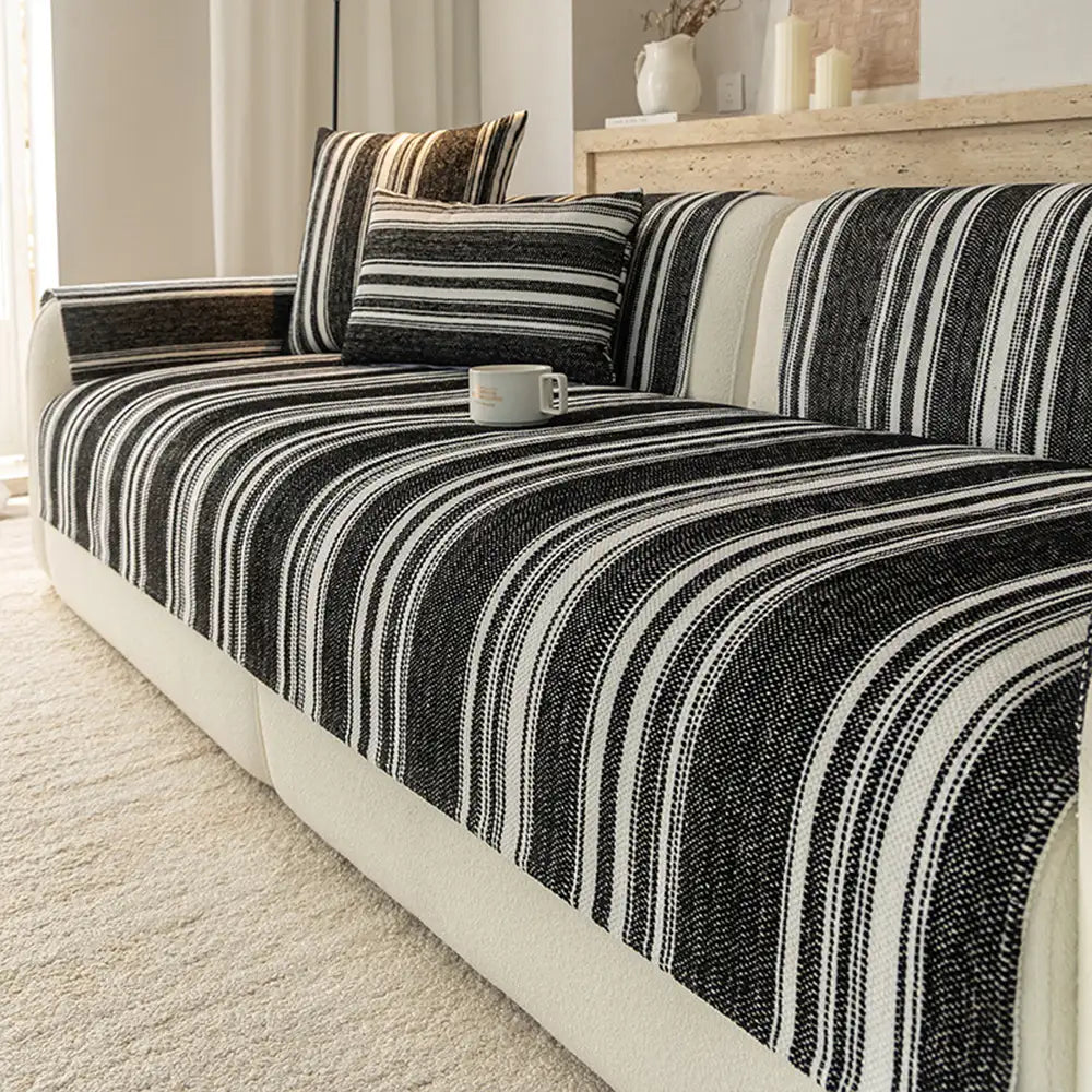 Naturstreifen Chenille Verdickter Sofa-Schutz Waschbar Rutschfeste Couch-Bezug