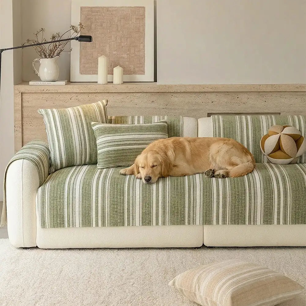 Naturstreifen Chenille Verdickter Sofa-Schutz Waschbar Rutschfeste Couch-Bezug