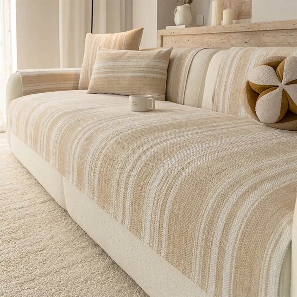 Naturstreifen Chenille Verdickter Sofa-Schutz Waschbar Rutschfeste Couch-Bezug