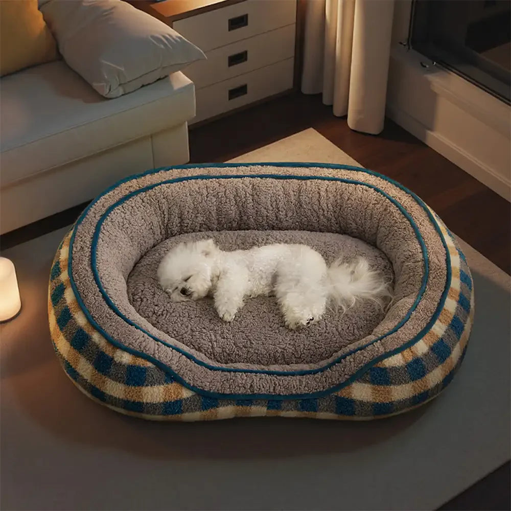 Ovaler Teddy-Velours-Hundebett mit großem Platz für bequemen Tiefschlaf im Donut-Stil