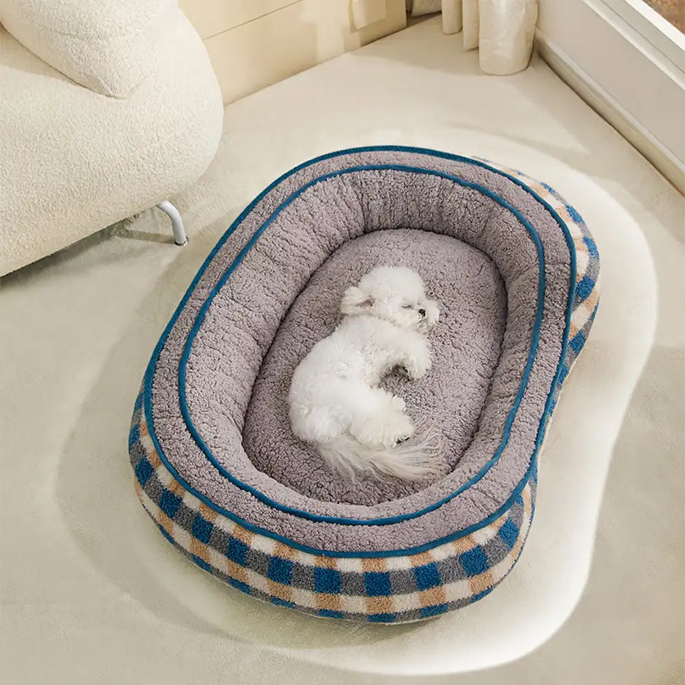 Ovaler Teddy-Velours-Hundebett mit großem Platz für bequemen Tiefschlaf im Donut-Stil