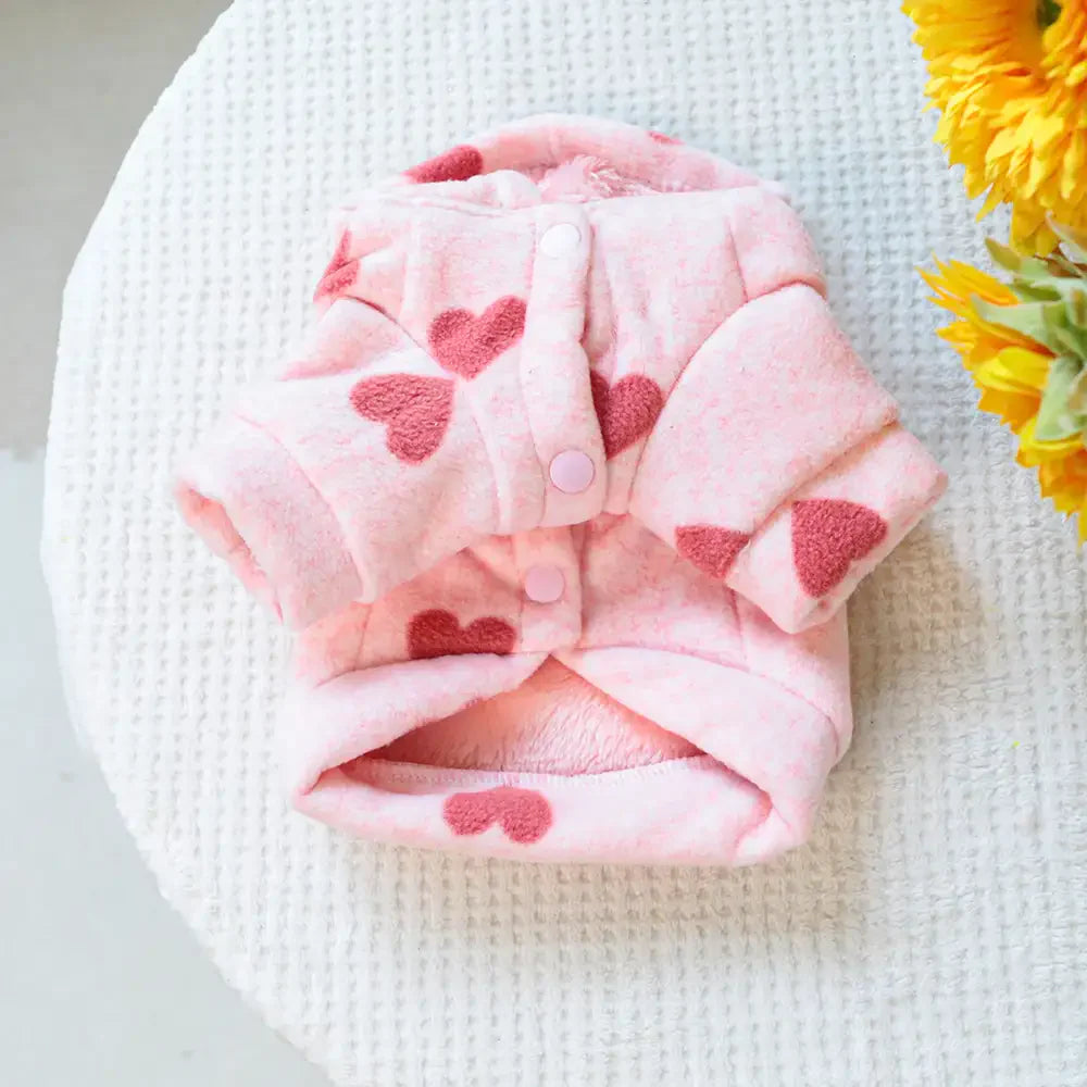 Rosa Herzdruck Kapuzen-Hundepullover mit langen Ärmeln