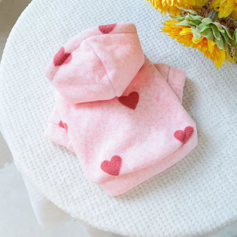 Rosa Herzdruck Kapuzen-Hundepullover mit langen Ärmeln