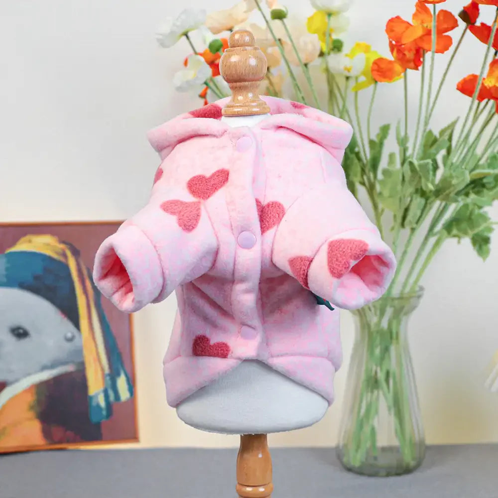 Rosa Herzdruck Kapuzen-Hundepullover mit langen Ärmeln