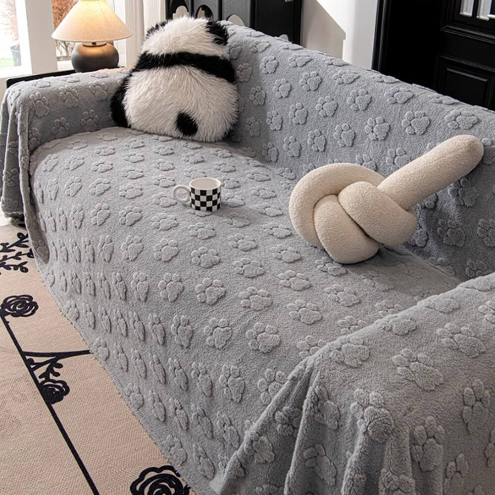 Plüsch Sofaschoner mit Pfotenmuster
