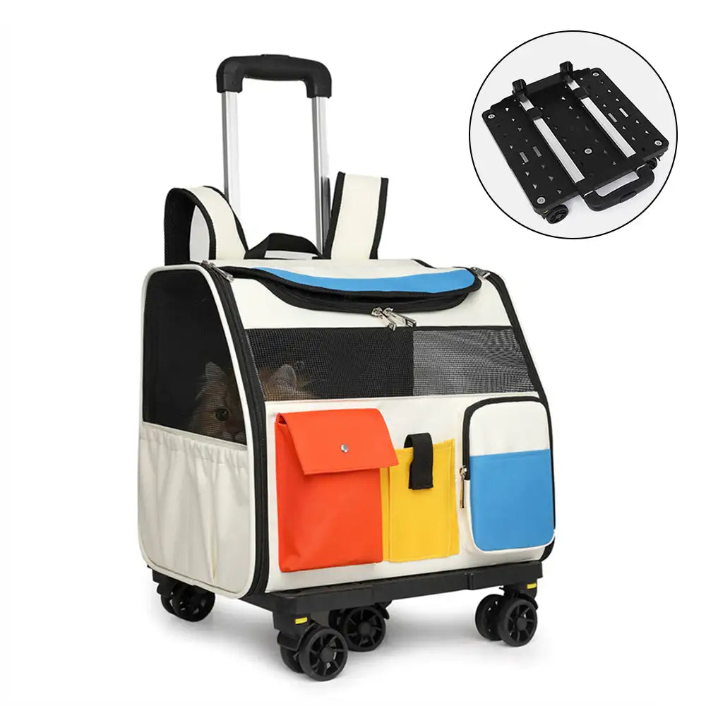 Tragbarer rollender Haustier-Rucksackträger mit abnehmbarem Trolley