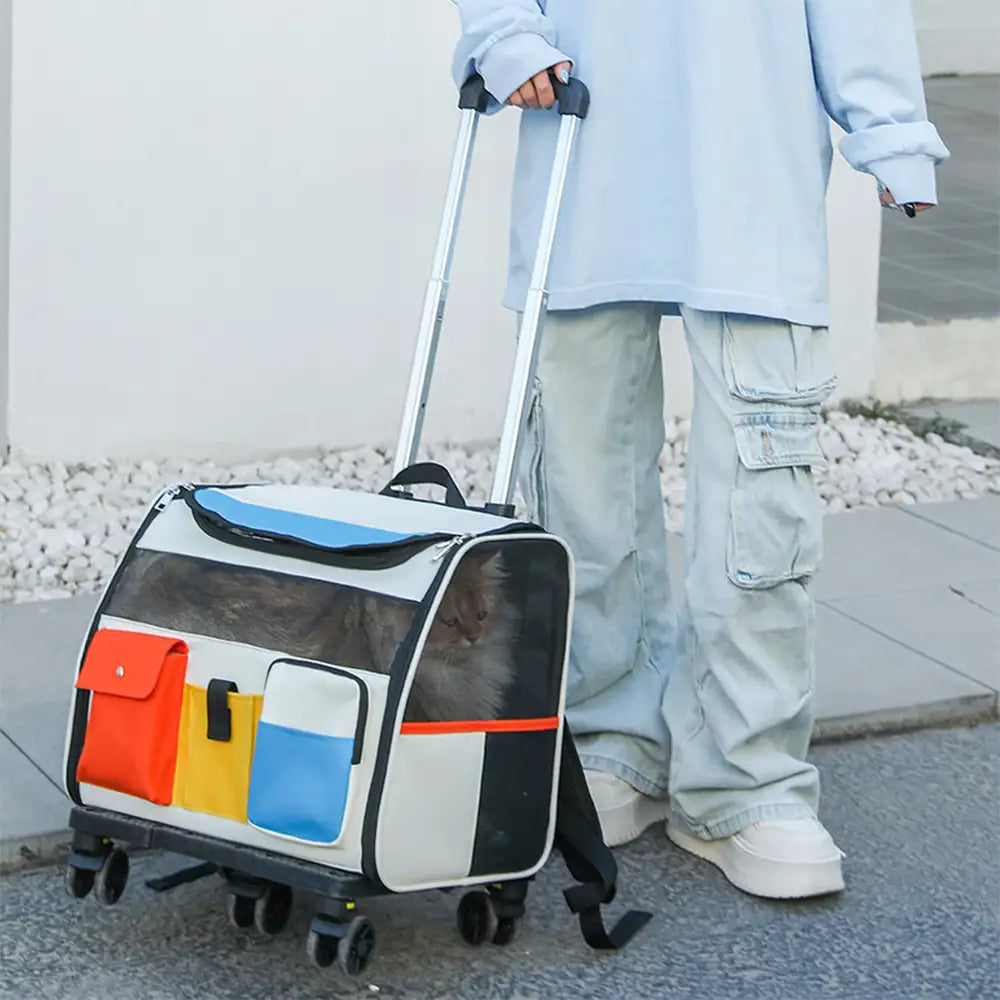 Tragbarer rollender Haustier-Rucksackträger mit abnehmbarem Trolley