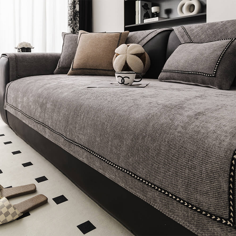 Schlichte rutschfeste Sofadecke aus Samtstoff