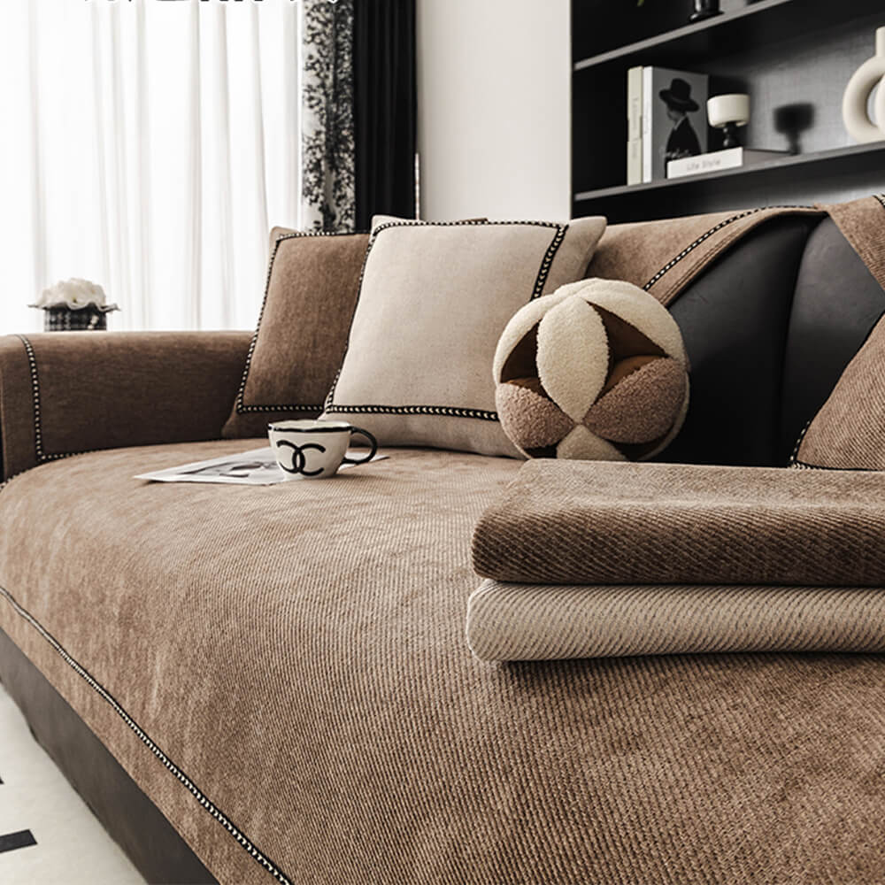 Schlichte rutschfeste Sofadecke aus Samtstoff