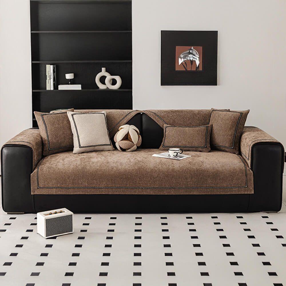 Schlichte rutschfeste Sofadecke aus Samtstoff