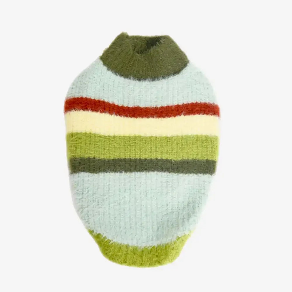 Stylischer gestreifter Stehkragen gestrickter Plüschhundepullover