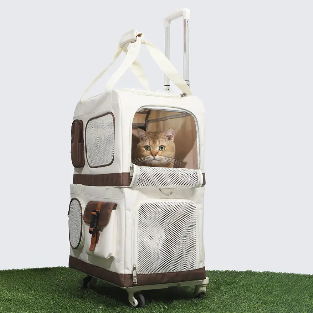 Reise-Tragetasche für Katzen, doppellagig, faltbar, mit abnehmbarem Trolley