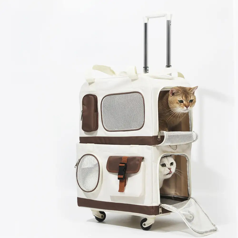 Reise-Tragetasche für Katzen, doppellagig, faltbar, mit abnehmbarem Trolley