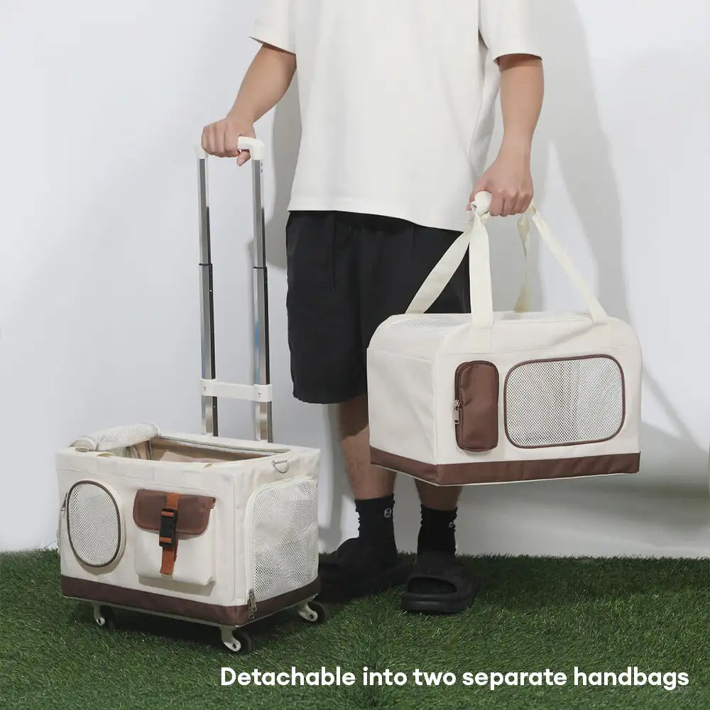 Reise-Tragetasche für Katzen, doppellagig, faltbar, mit abnehmbarem Trolley