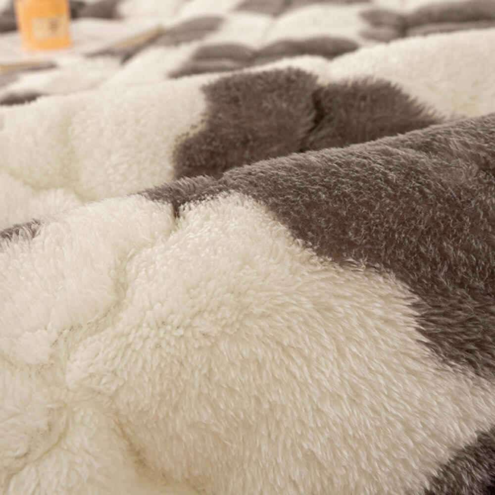 Warmes Karodecke Plüsch-Matratzenauflage und Kissenbezug