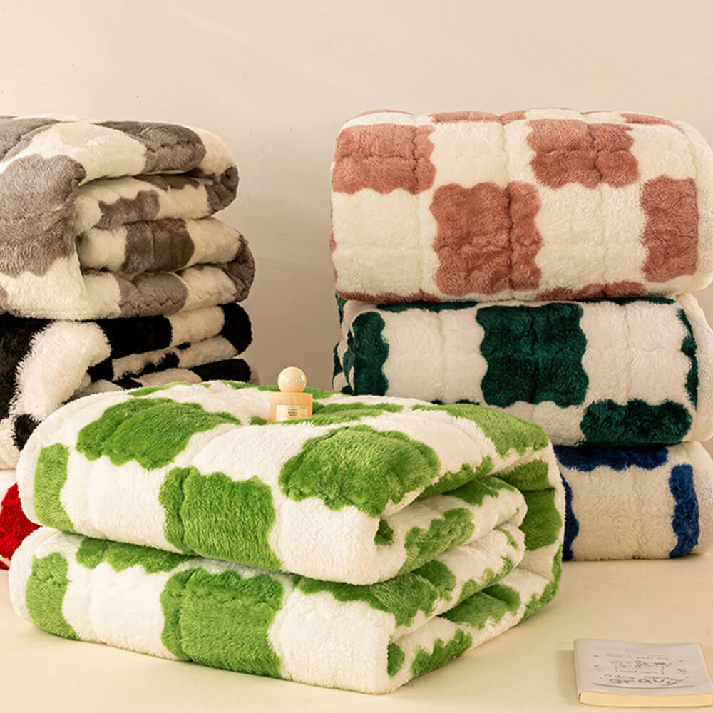 Warmes Karodecke Plüsch-Matratzenauflage und Kissenbezug