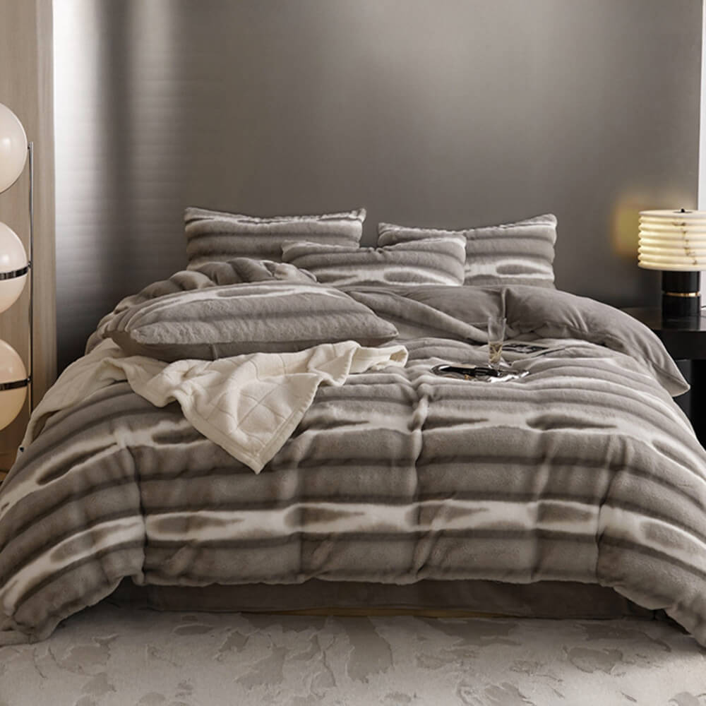 Warmes Umweltfreundliches Bettwäscheset aus Kunstfell mit Wellenblasen-Design