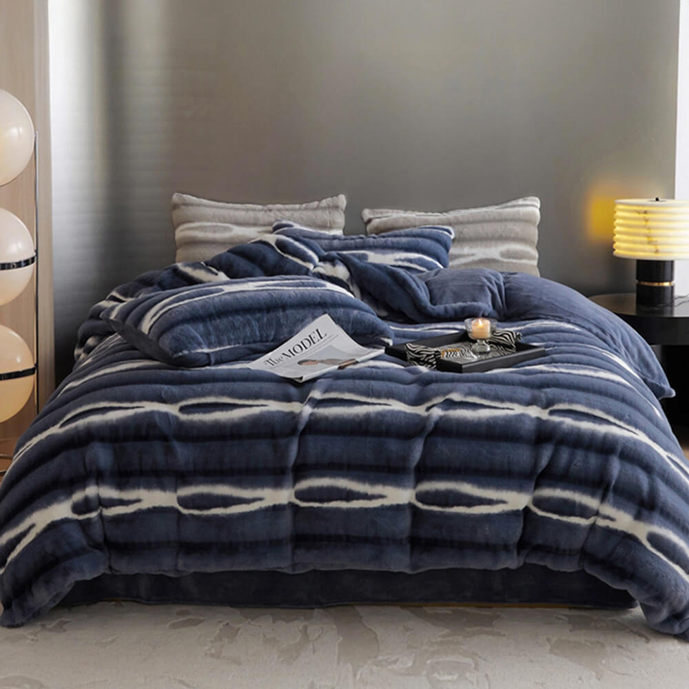 Warmes Umweltfreundliches Bettwäscheset aus Kunstfell mit Wellenblasen-Design