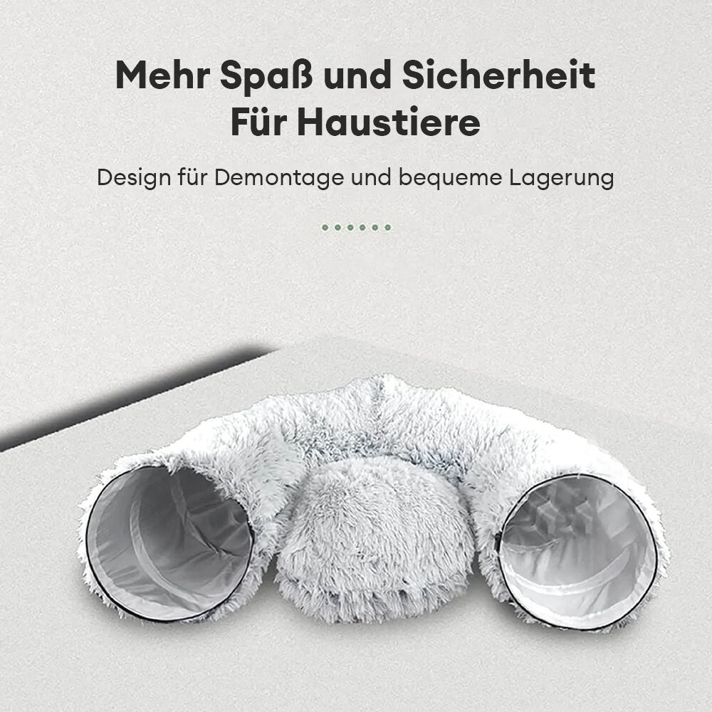 2-in-1 Faltbares Weiches Rundes Katzentunnelbett für den Innenbereich