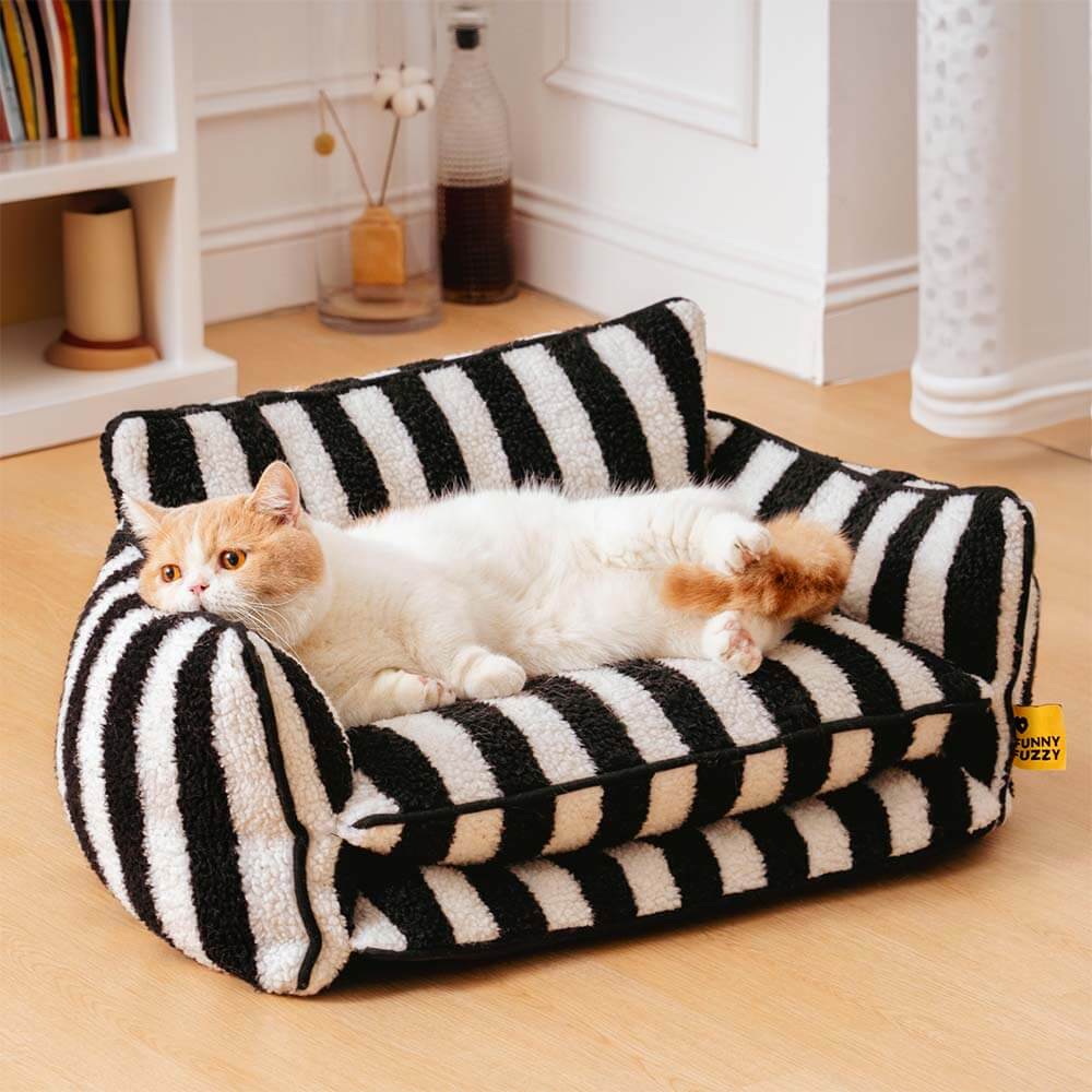 Trendy Gestreiftes Doppellagiges Katzensofa aus Lammwolleimitat