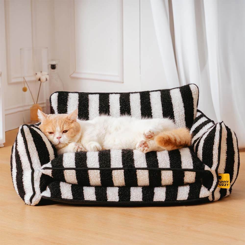 Trendy Gestreiftes Doppellagiges Katzensofa aus Lammwolleimitat