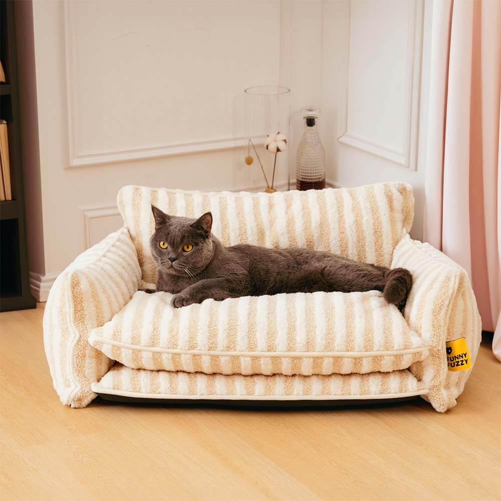 Trendy Gestreiftes Doppellagiges Katzensofa aus Lammwolleimitat