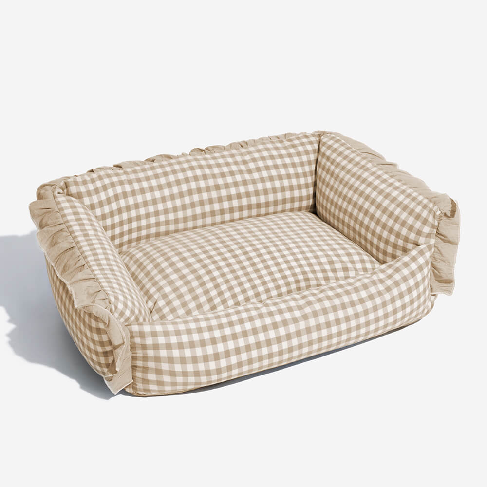 Modisches Warmes Hunde- und Katzenbett mit Rüschen und Plaid