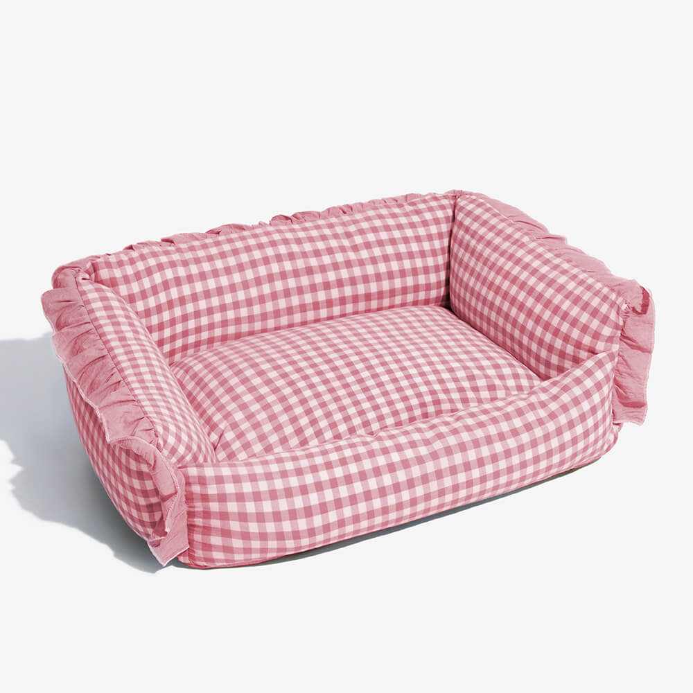 Modisches Warmes Hunde- und Katzenbett mit Rüschen und Plaid