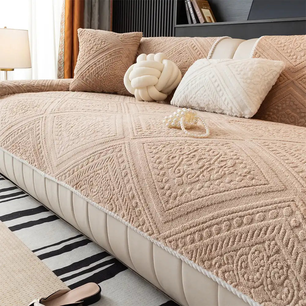 Ganzjahres-Nordic-Style-gestepptes Plüsch-Sofaüberwurf mit rutschfestem Boden