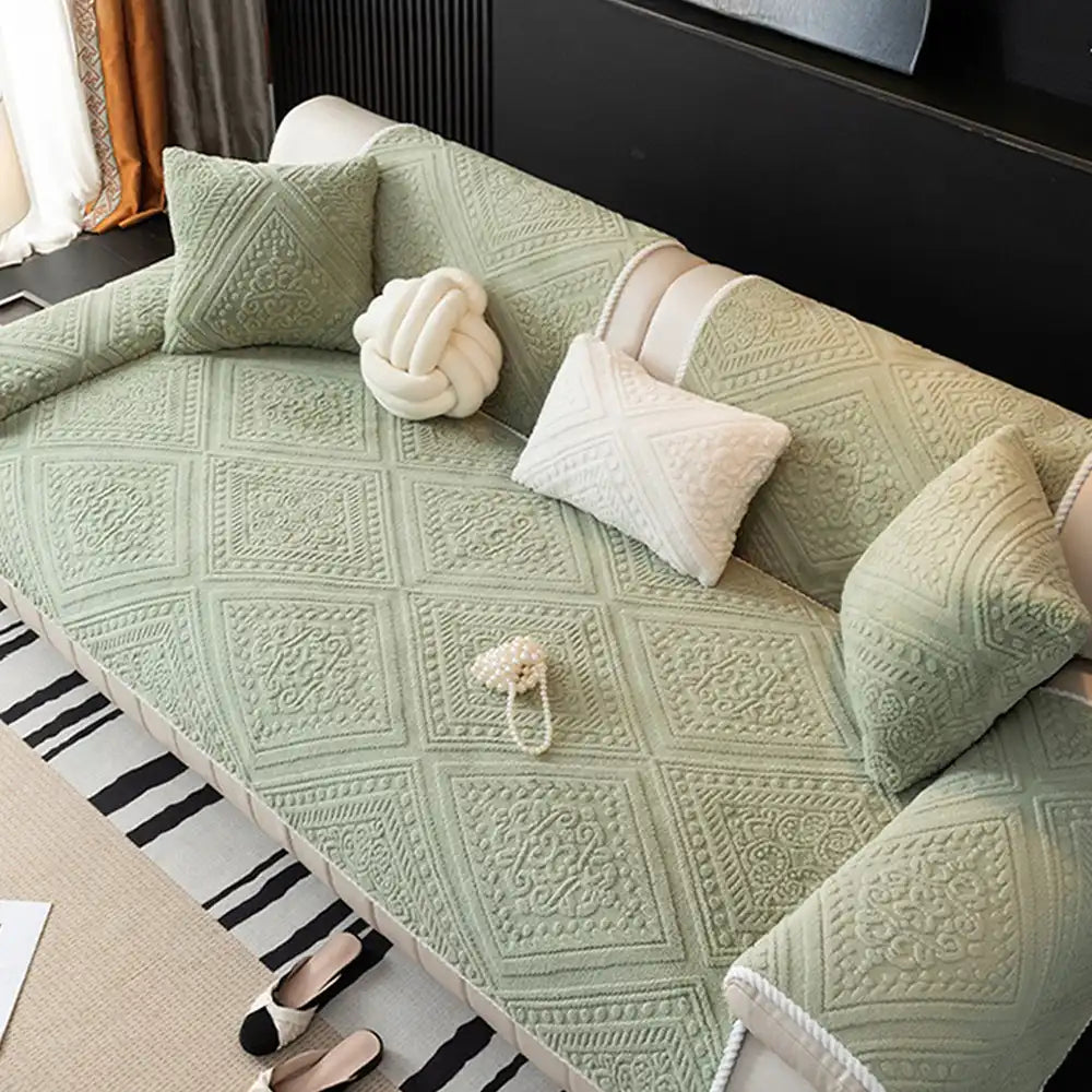 Ganzjahres-Nordic-Style-gestepptes Plüsch-Sofaüberwurf mit rutschfestem Boden