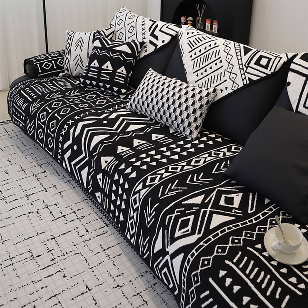 Doppelseitiger Sofabezug aus Baumwollleinen im geometrischen Bohemian-Stil