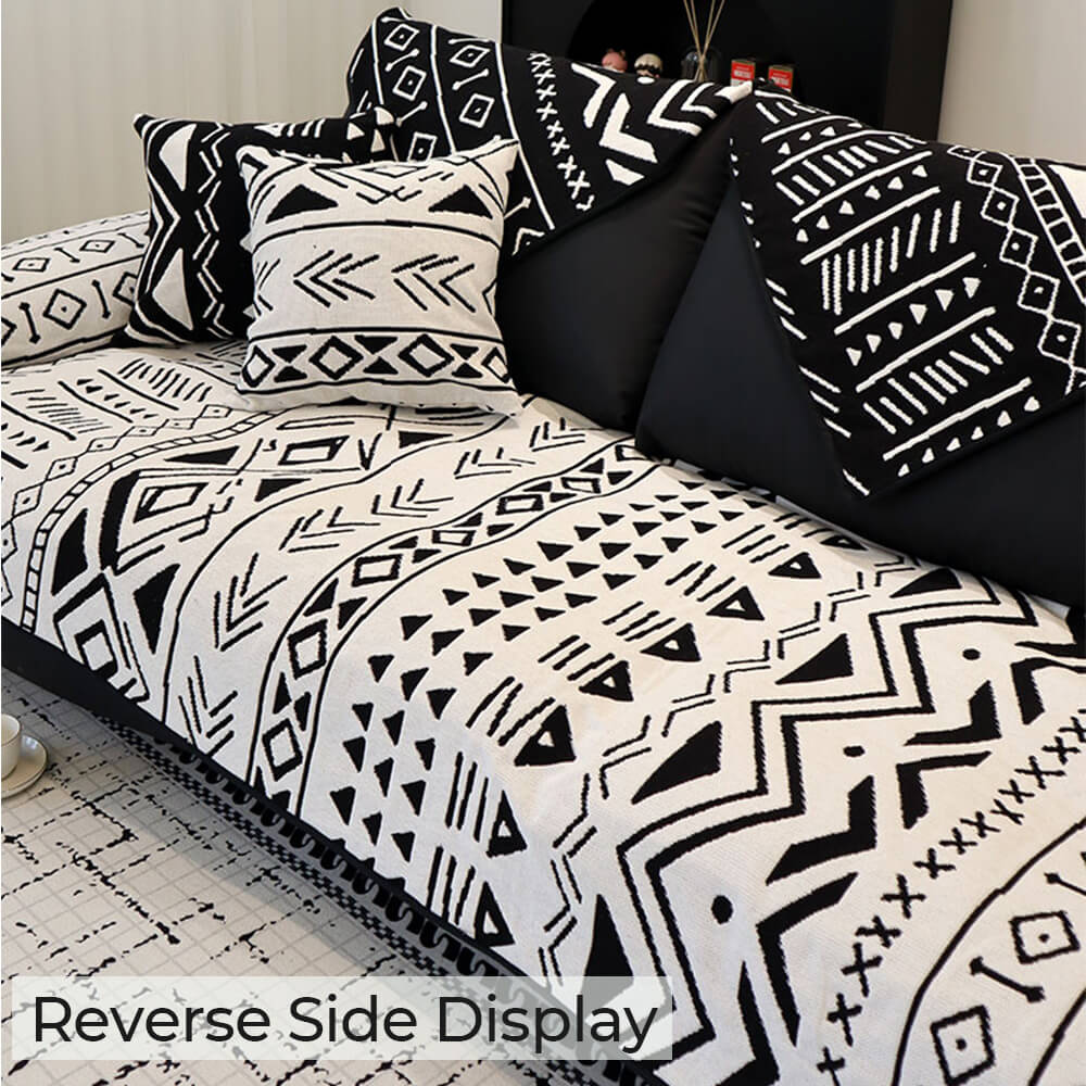 Doppelseitiger Sofabezug aus Baumwollleinen im geometrischen Bohemian-Stil
