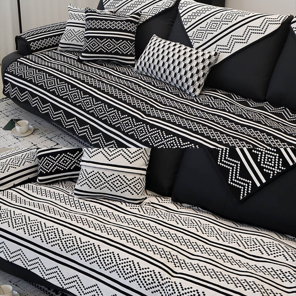 Doppelseitiger Sofabezug aus Baumwollleinen im geometrischen Bohemian-Stil