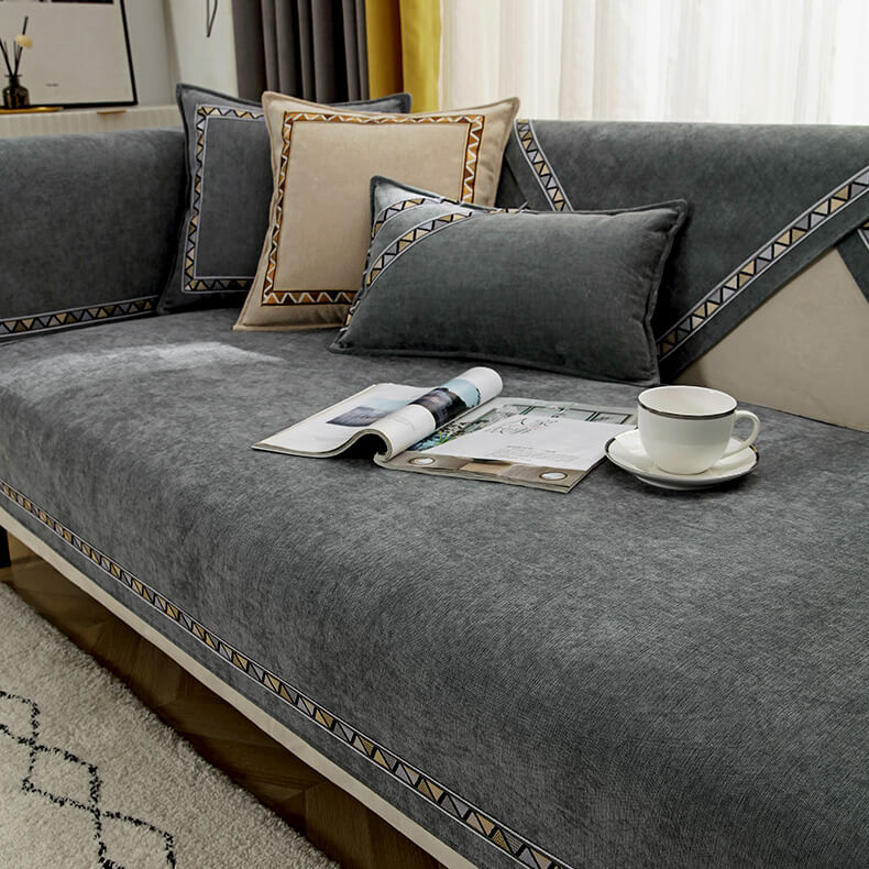 Rutschfester und Bequemer Einfarbig Sofabezug aus Chenille mit Geometrischem Dekor