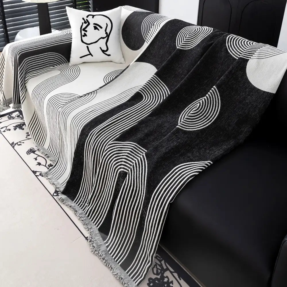Geometrisch gestreifter Chenille langlebiger Sofaschutz Couchbezug